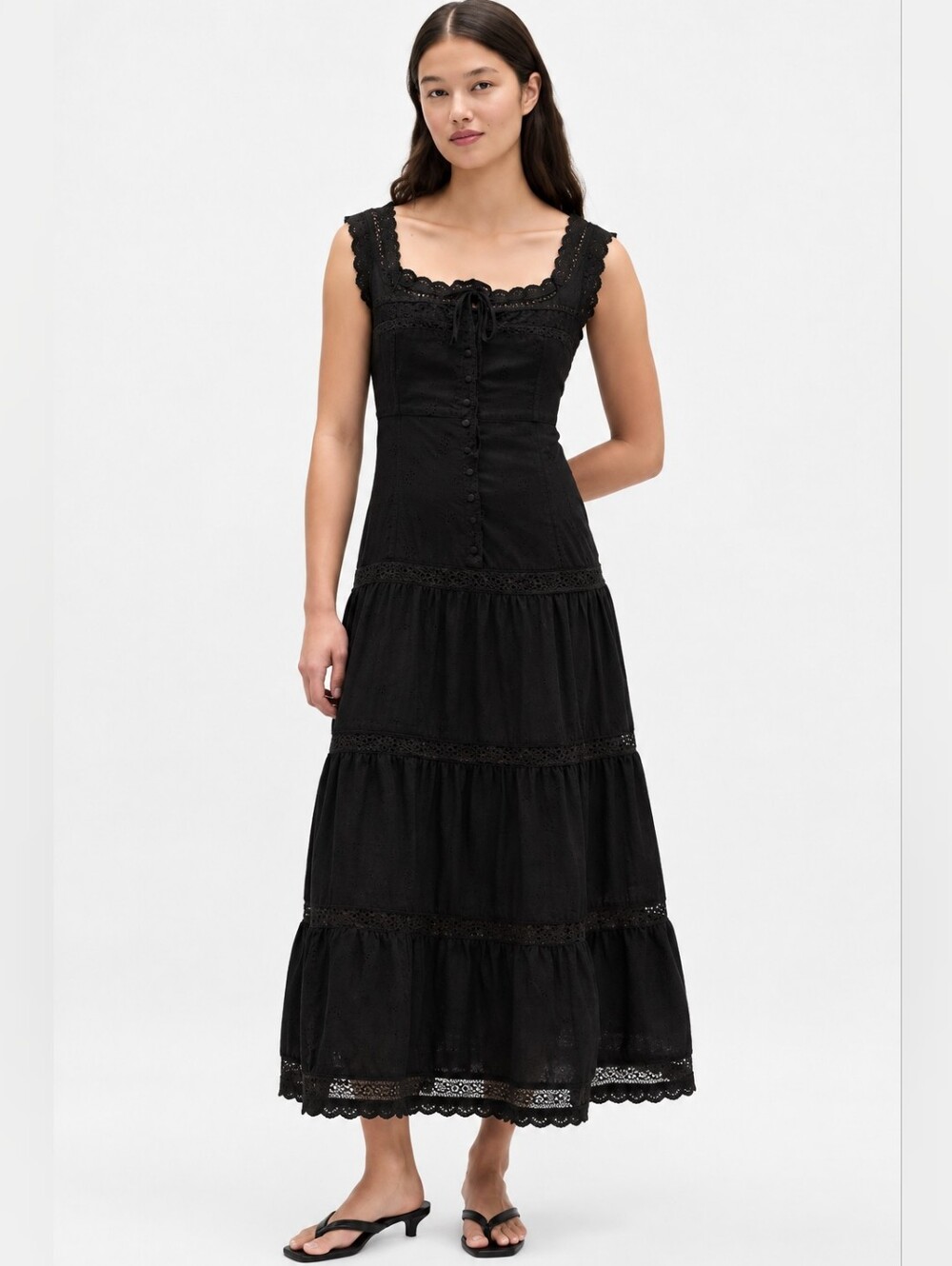 Gap Crochet-Trim Tiered Maxi Dress